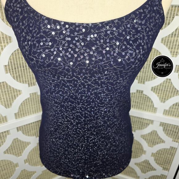The Limited Blue Mesh Sequin Adjustable Spaghetti Strap Tank Top Size Medium - Picture 7 of 12